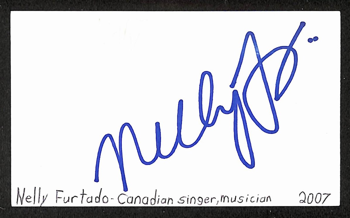 Nelly Furtado Autographed/Signed 3x5 Index Card Singer Songwriter JSA BA209585
