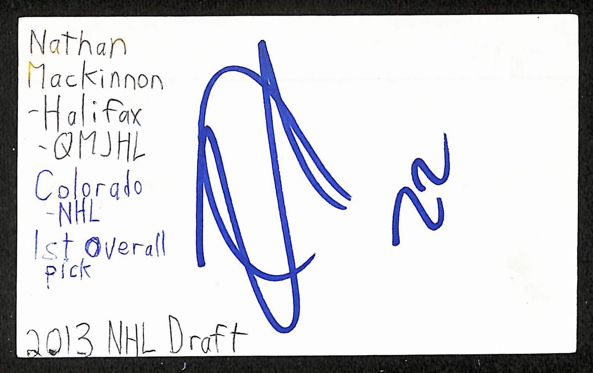 Nathan MacKinnon Autographed/Signed 3x5 Index Card Avalanche JSA BA209595