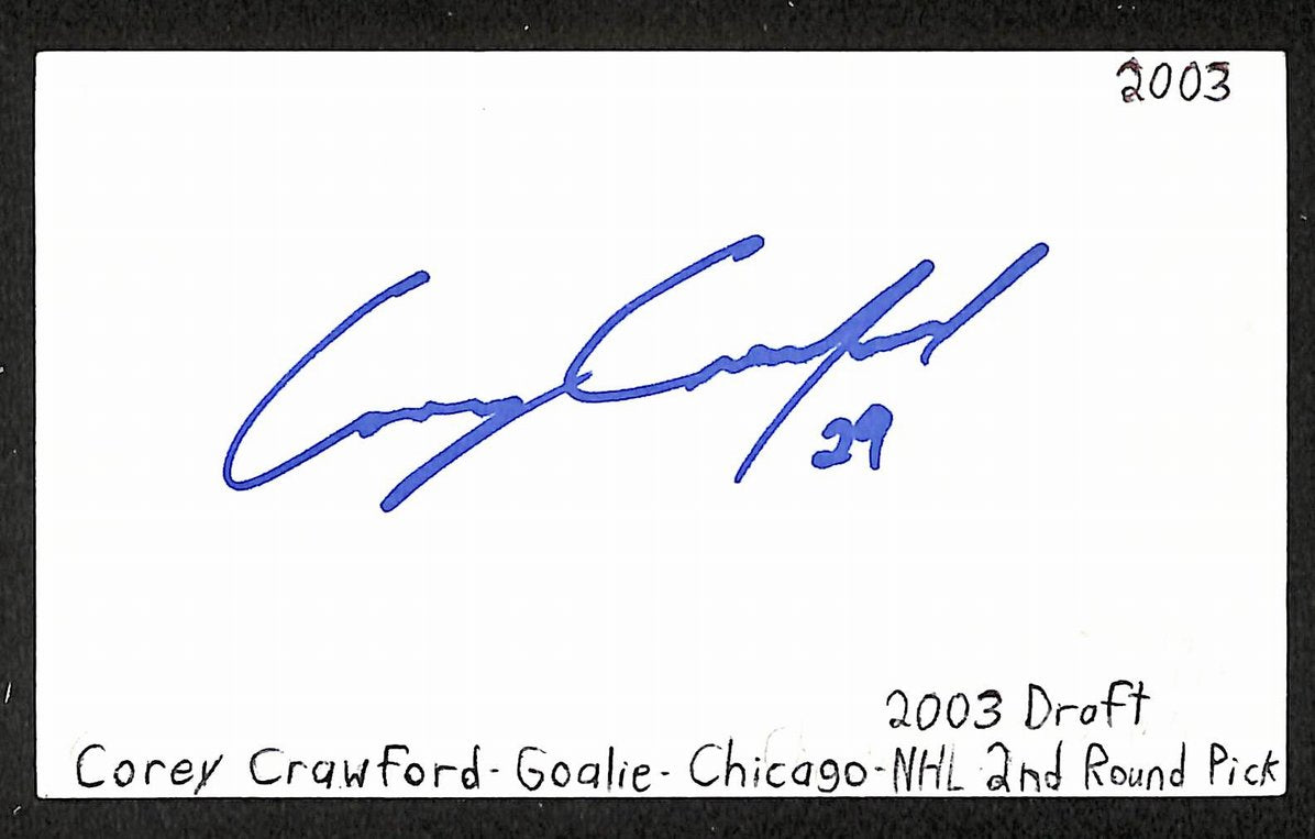 Corey Crawford Autographed/Signed 3x5 Index Card Blackhawks JSA BA209597