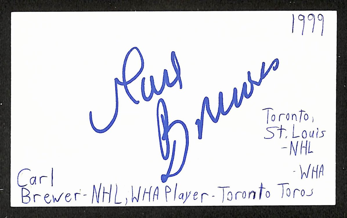 Carl Brewer Autographed/Signed 3x5 Index Card Maple Leafs JSA BA209600