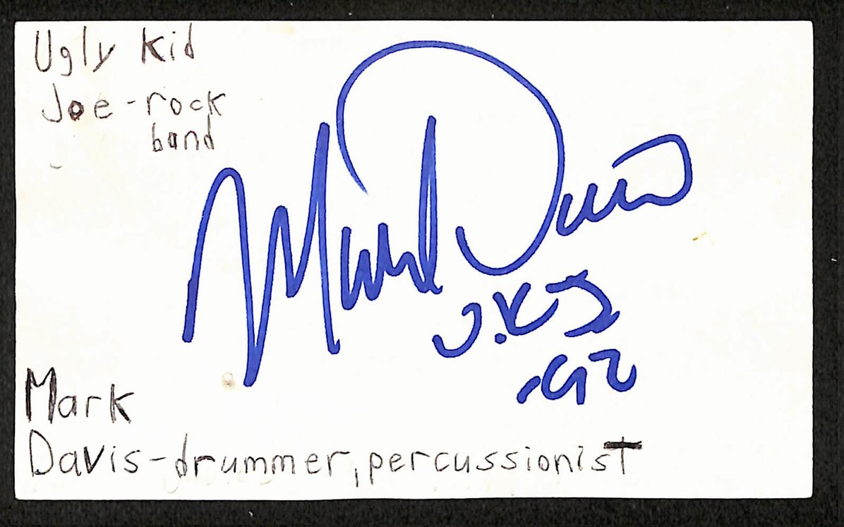 Mark Davis Autographed/Signed 3x5 Index Card Ugly Kid Joe Drummer JSA BA209463