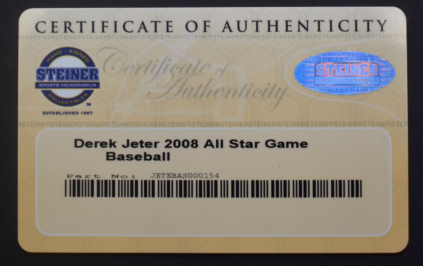 Derek Jeter Yankees 08 AS Signed/Autographed Baseball HOF Steiner MLB Holo 8855