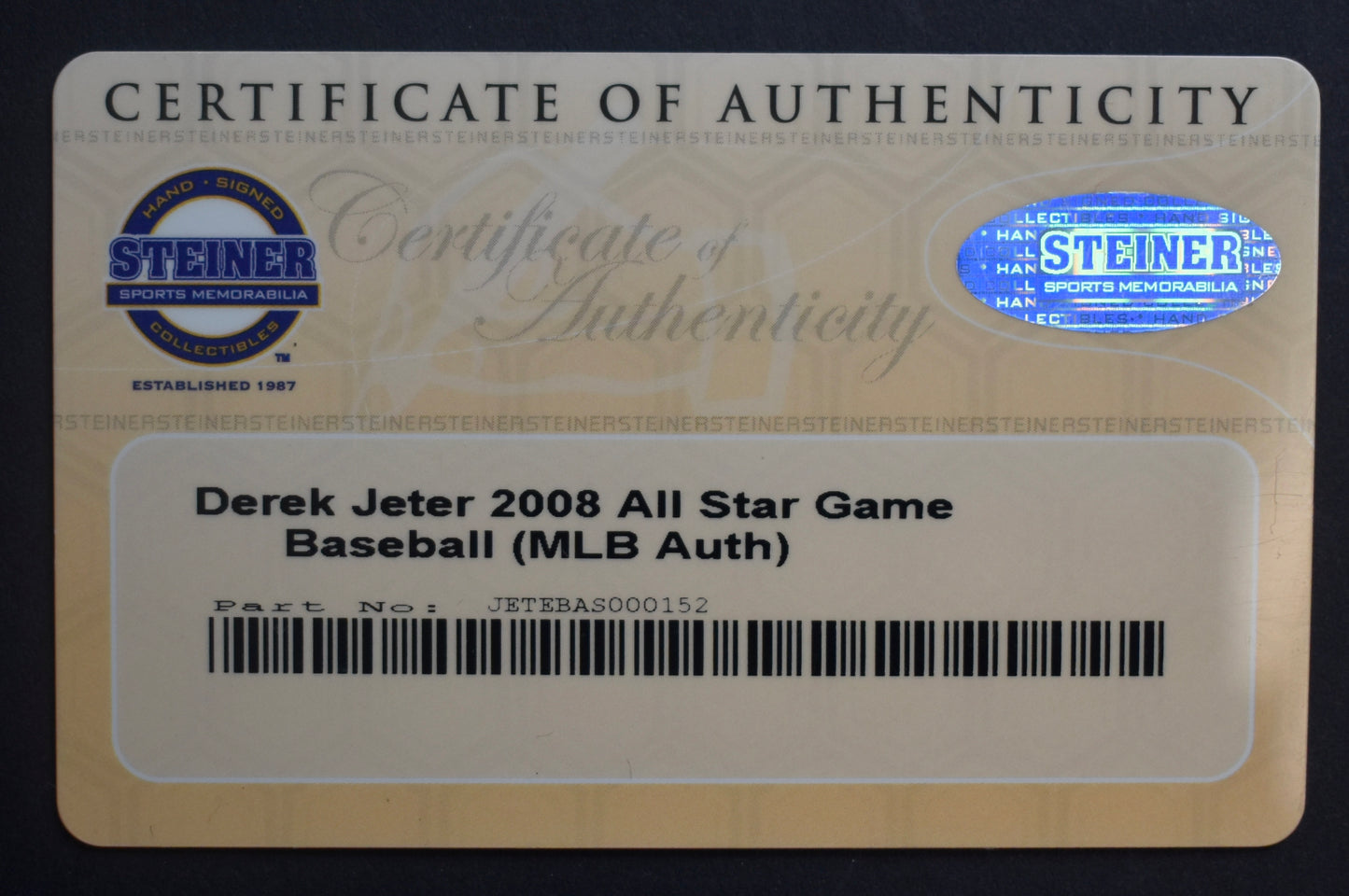Derek Jeter Yankees 08 AS Signed/Autographed Baseball HOF Steiner MLB Holo 8854