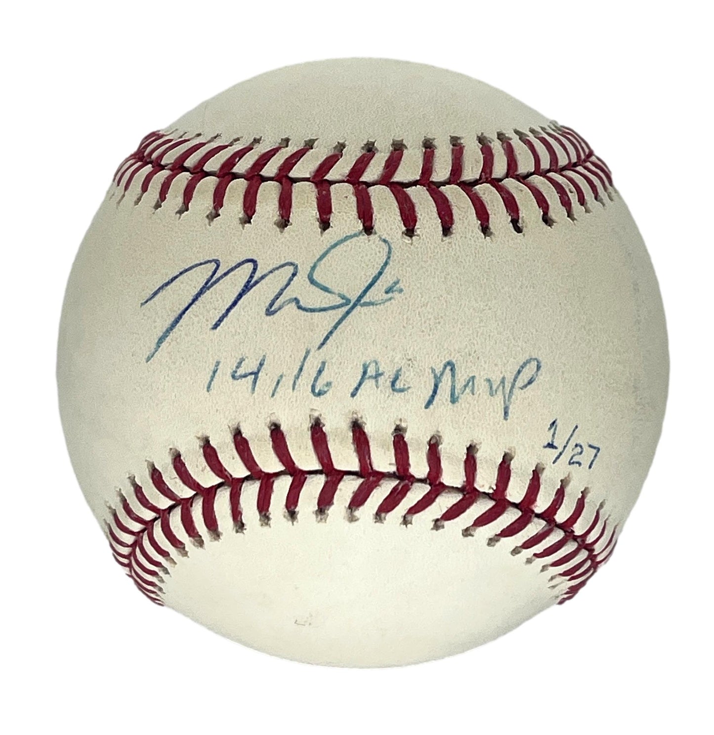 Mike Trout Angels Signed & Insc 14,16 MVP Baseball #1/27 MLB Steiner 196504