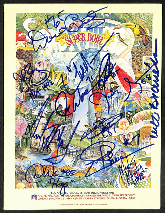 Super Bowl XVIII Program Signed by 11 Redskins Riggins HOF, Theismann JSA 209678