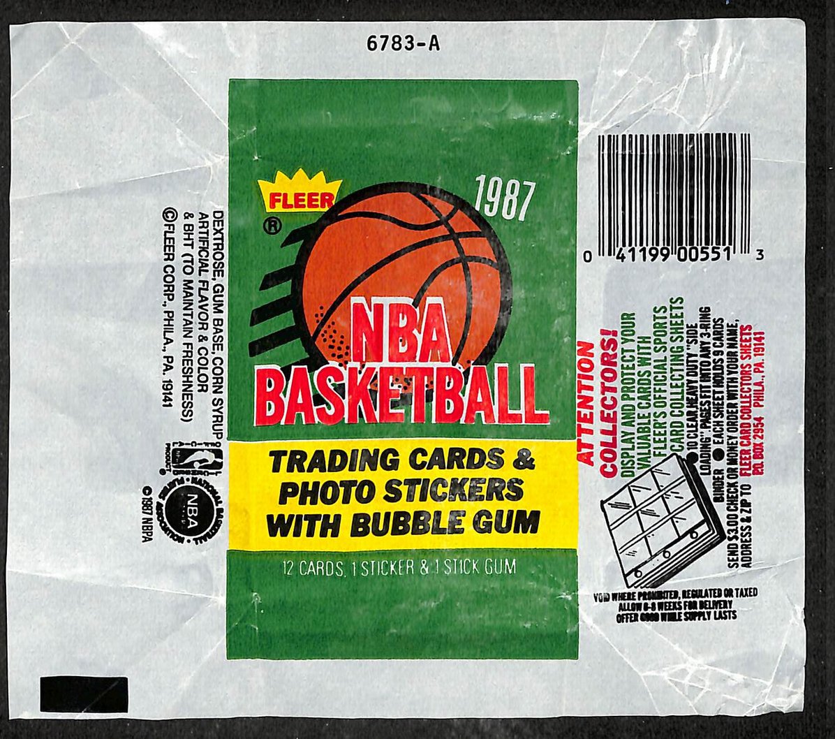 1987-88 Fleer NBA Basketball Wax Pack Wrapper Michael Jordan 2nd Year 209623