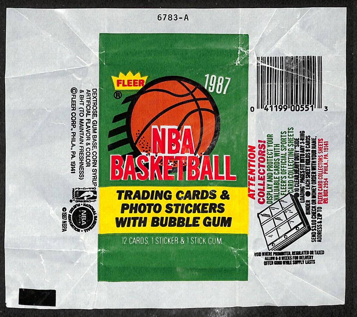 1987-88 Fleer NBA Basketball Wax Pack Wrapper Michael Jordan 2nd Year 209625