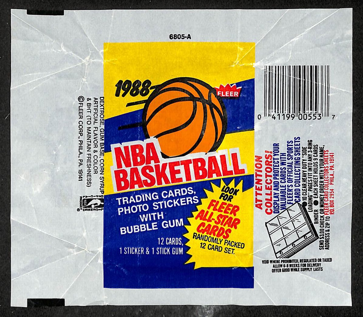 1988-89 Fleer NBA Basketball Wax Pack Wrapper Michael Jordan 3rd Year 209636