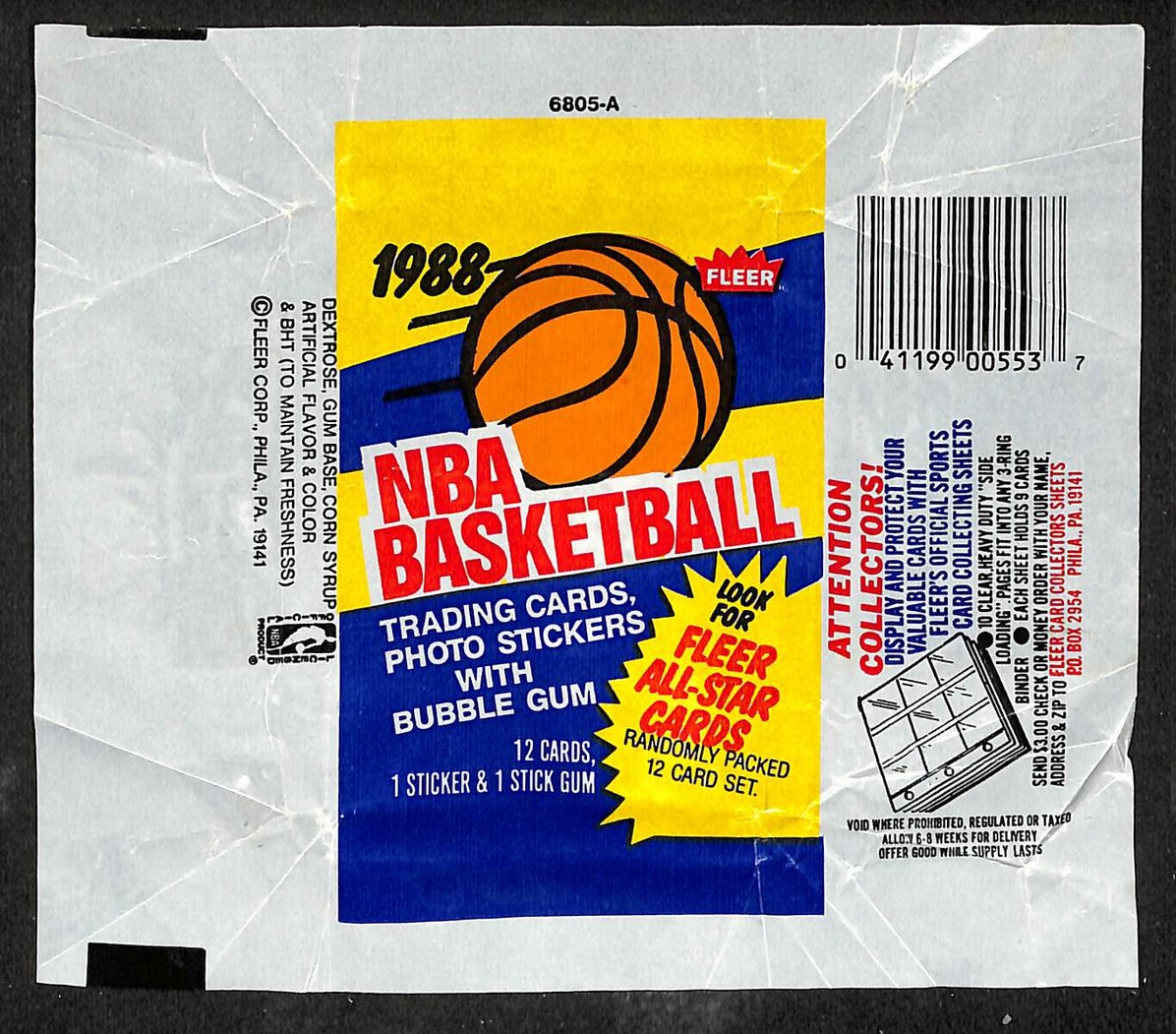 1988-89 Fleer NBA Basketball Wax Pack Wrapper Michael Jordan 3rd Year 209638