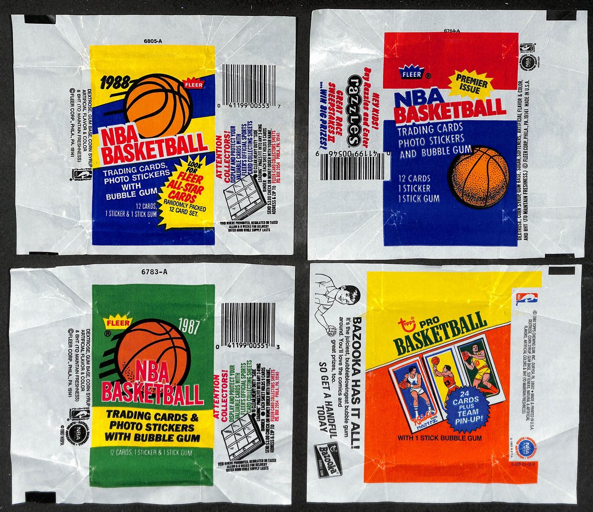 Lot of (4) 1980-81, 1986, 1987 & 1988 Topps/Fleer NBA Pack Wrappers 209640