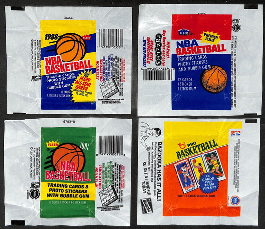Lot of (4) 1980-81, 1986, 1987 & 1988 Topps/Fleer NBA Pack Wrappers 209640