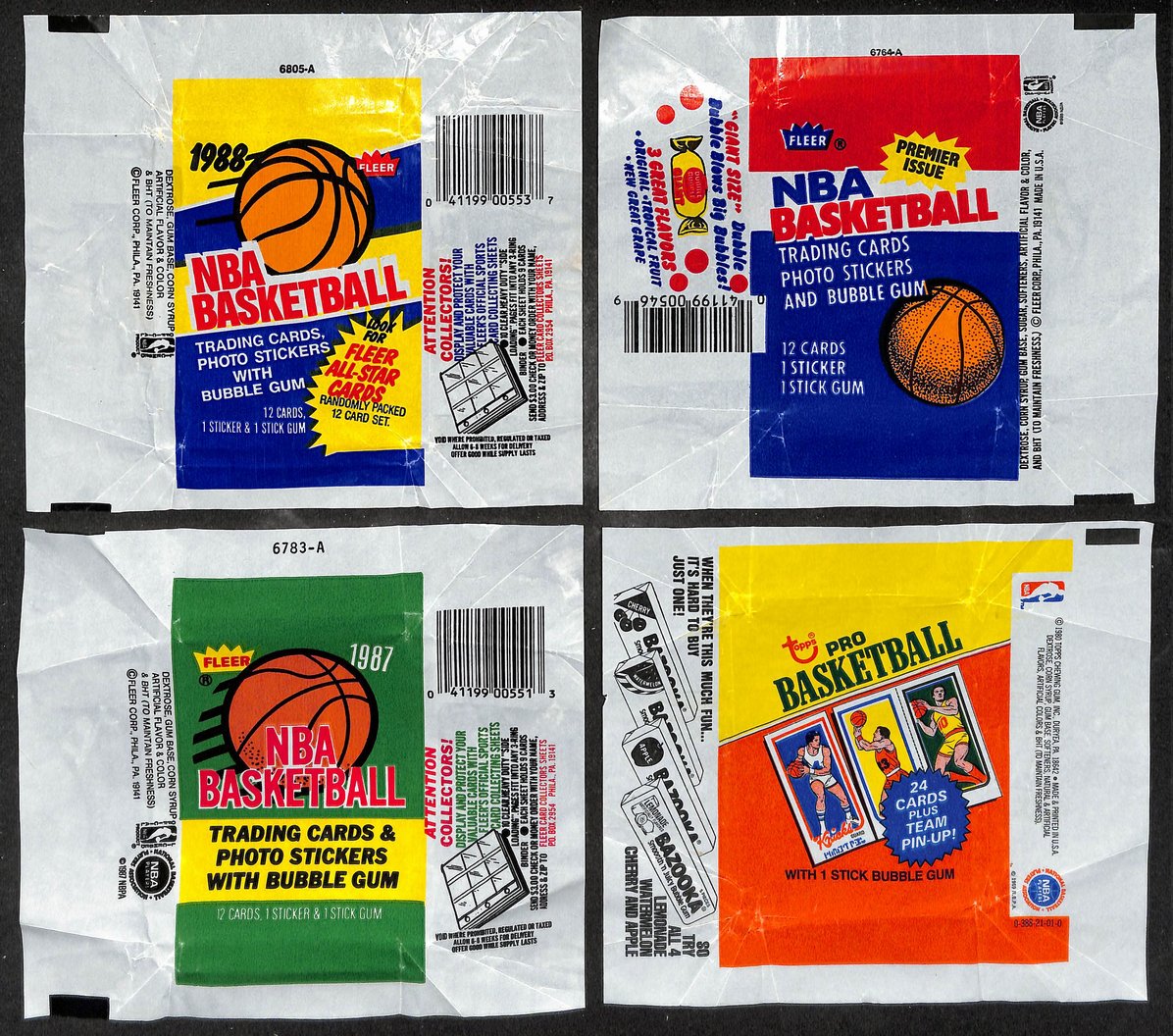 Lot of (4) 1980-81, 1986, 1987 & 1988 Topps/Fleer NBA Pack Wrappers 209641