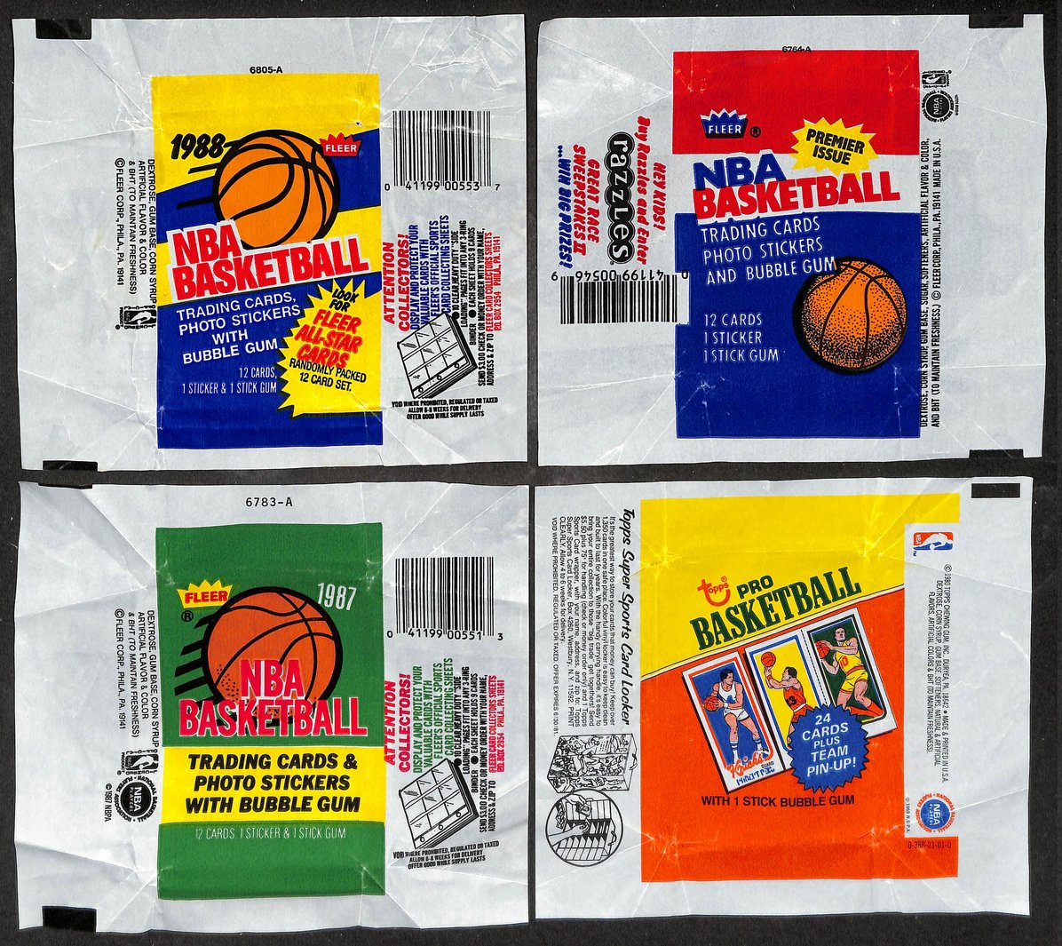 Lot of (4) 1980-81, 1986, 1987 & 1988 Topps/Fleer NBA Pack Wrappers 209642
