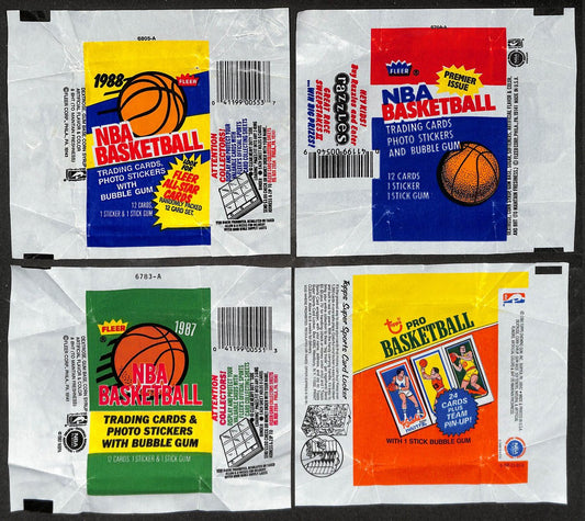 Lot of (4) 1980-81, 1986, 1987 & 1988 Topps/Fleer NBA Pack Wrappers 209642