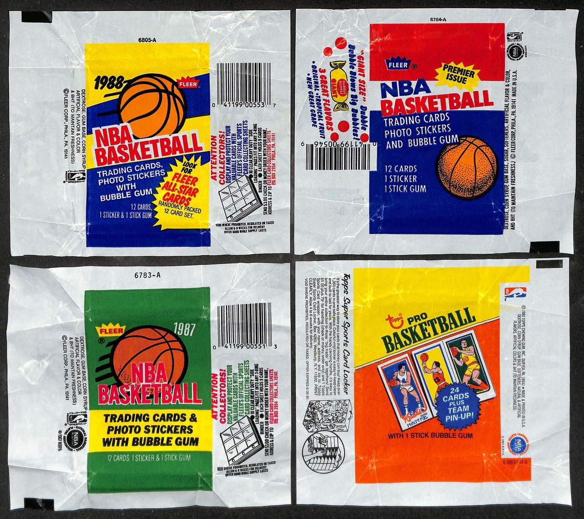 Lot of (4) 1980-81, 1986, 1987 & 1988 Topps/Fleer NBA Pack Wrappers 209643
