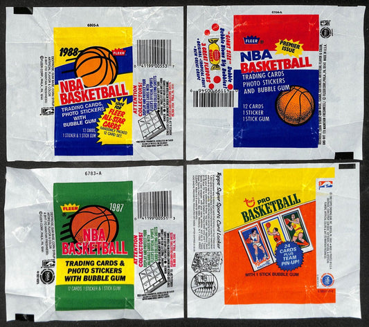 Lot of (4) 1980-81, 1986, 1987 & 1988 Topps/Fleer NBA Pack Wrappers 209643