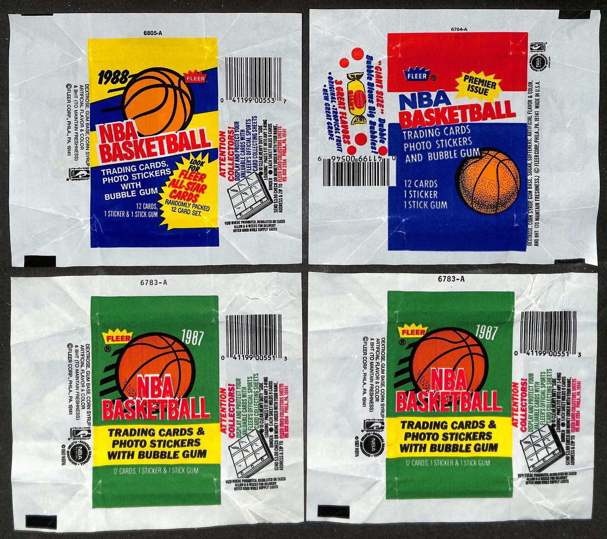 Lot of (3) 1986, 1987 & 1988 Fleer NBA Basketball Wax Pack Wrappers 209645