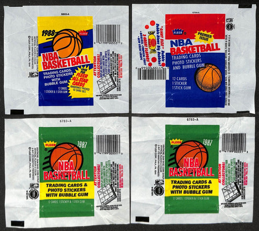 Lot of (3) 1986, 1987 & 1988 Fleer NBA Basketball Wax Pack Wrappers 209645
