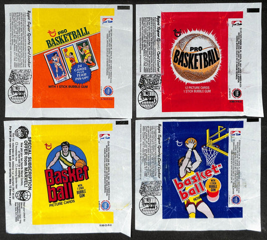 Lot of (4) 1977, 1978, 1979 & 1980-81 Topps NBA Basketball Wax Pack Wrappers 650