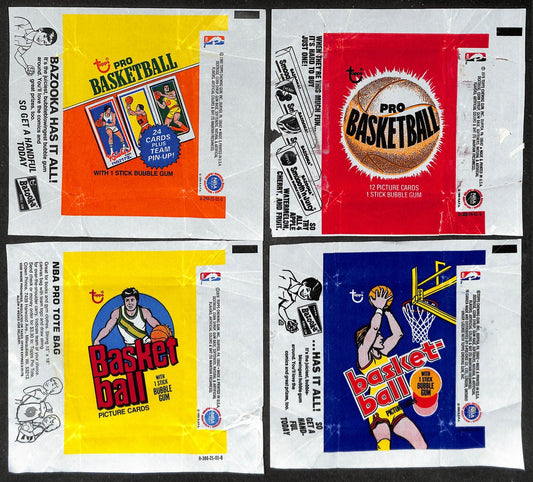 Lot of (4) 1977, 1978, 1979 & 1980-81 Topps NBA Basketball Wax Pack Wrappers 651