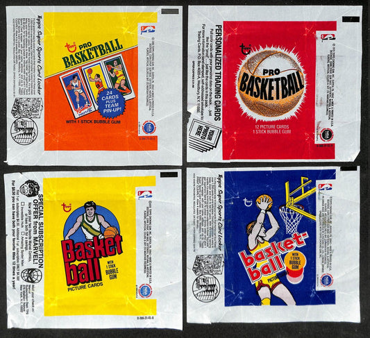 Lot of (4) 1977, 1978, 1979 & 1980-81 Topps NBA Basketball Wax Pack Wrappers 652