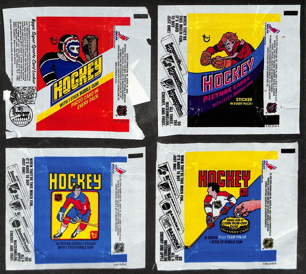 Lot of (4) 1977, 1978, 1979 & 1980-81 Topps NHL Hockey Wax Pack Wrappers 653