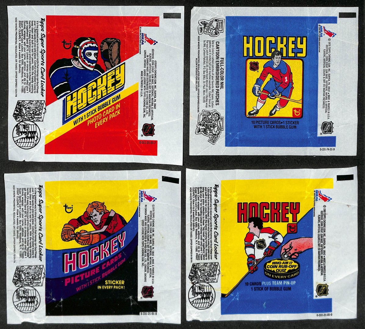 Lot of (4) 1977, 1978, 1979 & 1980-81 Topps NHL Hockey Wax Pack Wrappers 655