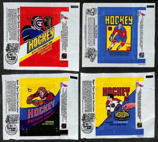 Lot of (4) 1977, 1978, 1979 & 1980-81 Topps NHL Hockey Wax Pack Wrappers 655