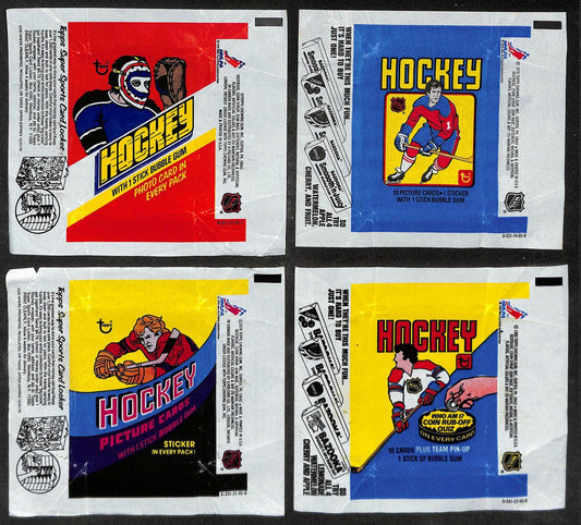 Lot of (4) 1977, 1978, 1979 & 1980-81 Topps NHL Hockey Wax Pack Wrappers 656