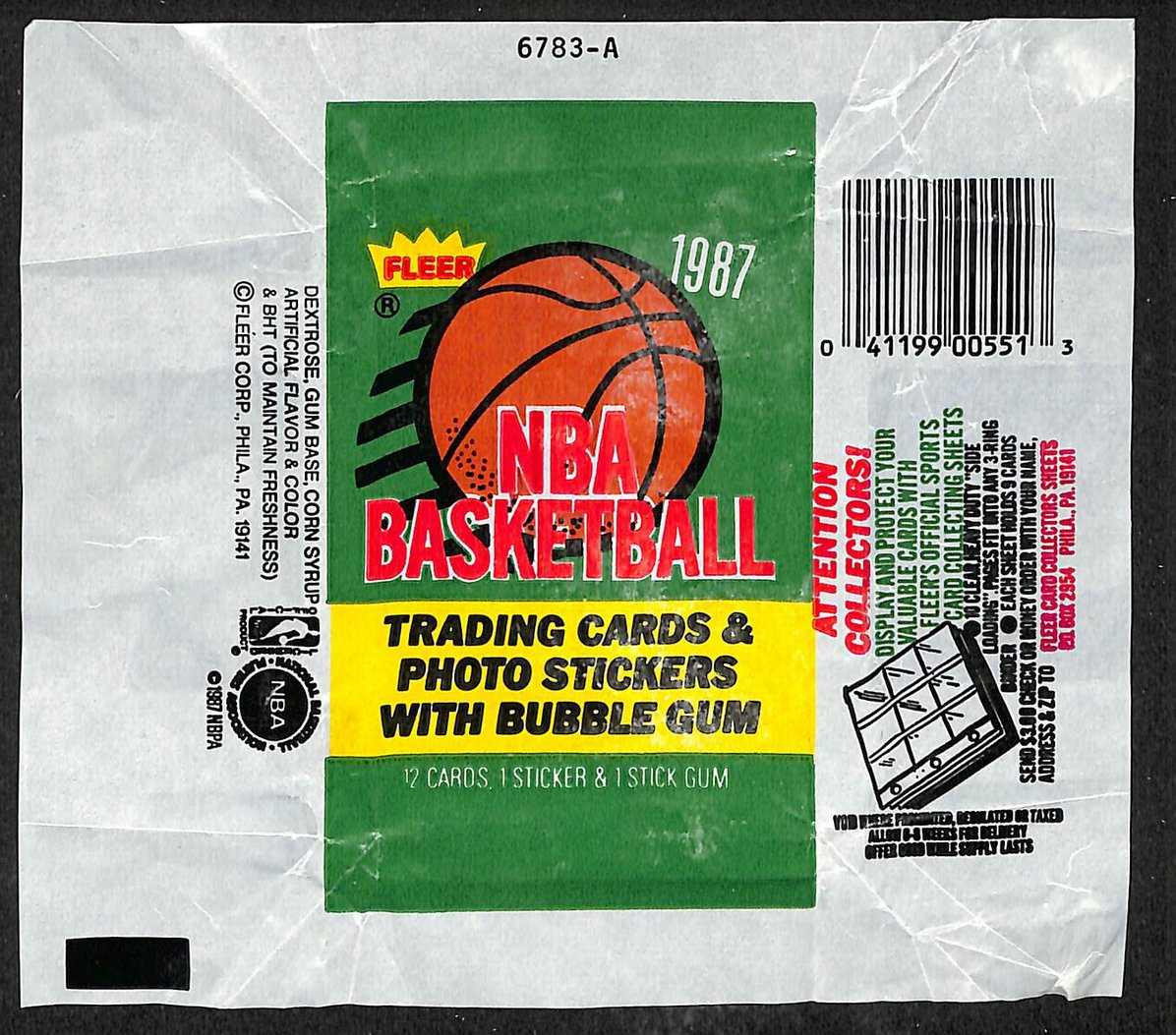 1987-88 Fleer NBA Basketball Wax Pack Wrapper Michael Jordan 2nd Year 209622