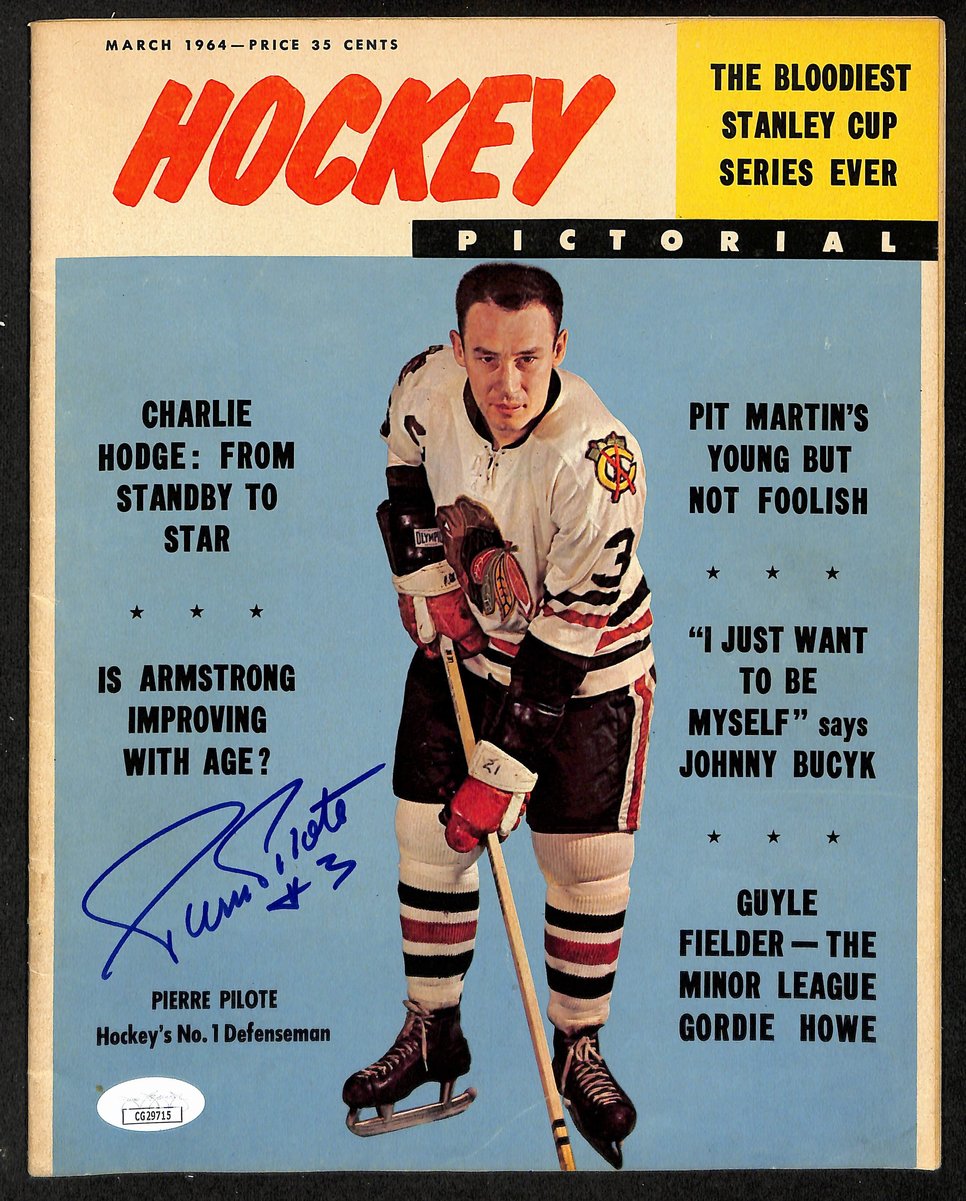 Pierre Pilote Signed 1964 Hockey Pictorial Magazine Blackhawks JSA 198031