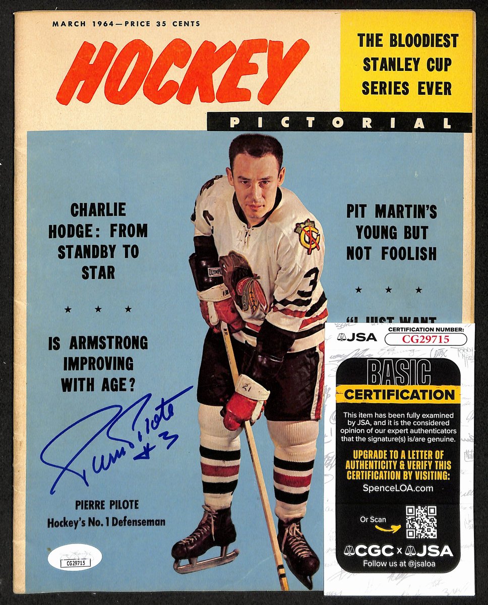 Pierre Pilote Signed 1964 Hockey Pictorial Magazine Blackhawks JSA 198031