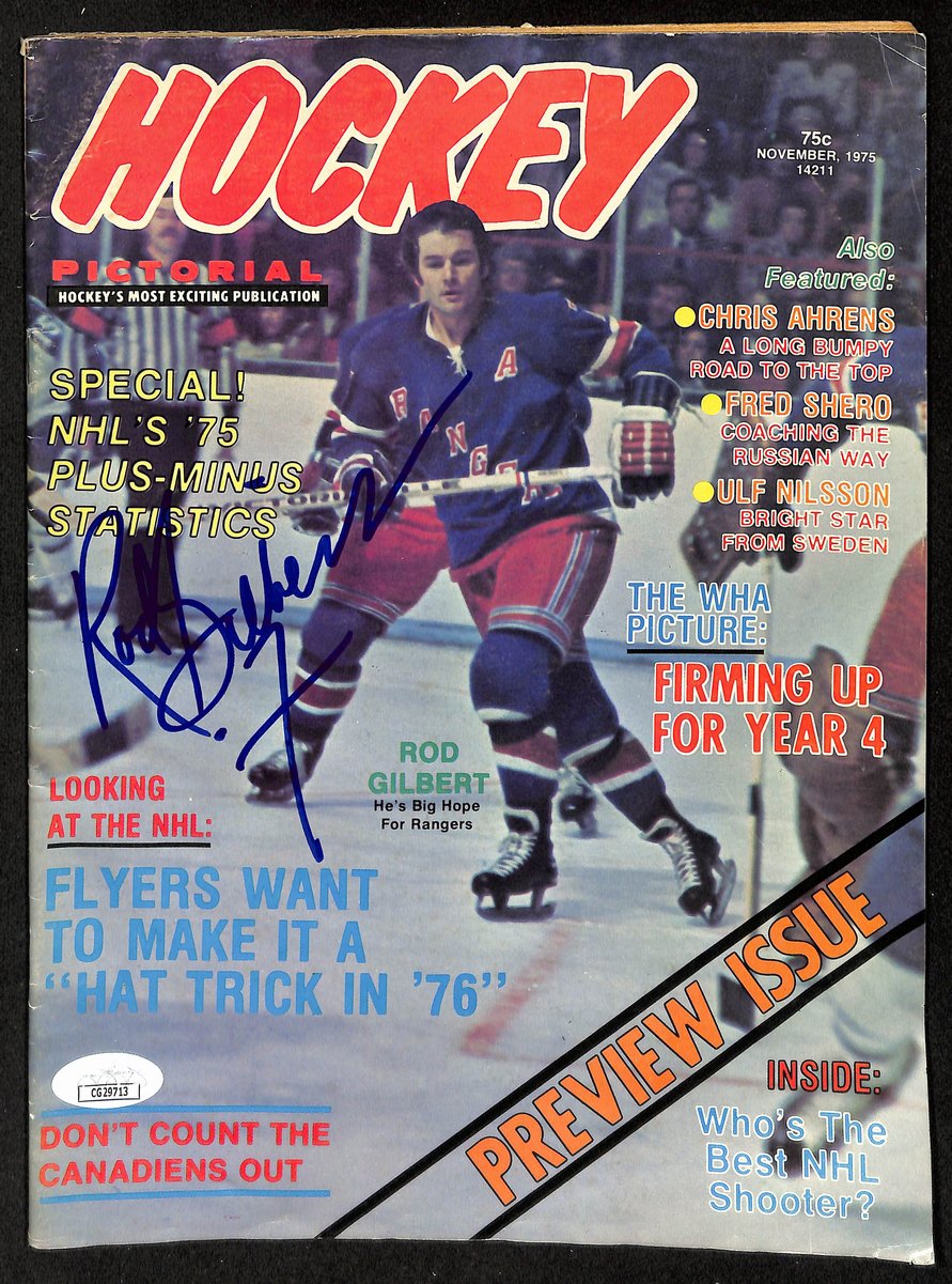 Rod Gilbert Signed 1975 Hockey Pictorial Magazine Rangers JSA 198033
