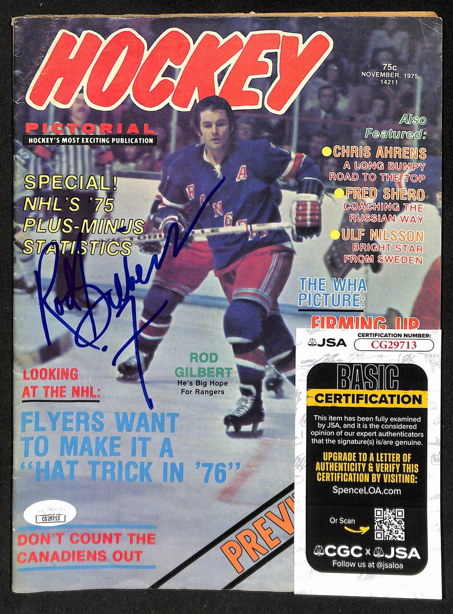 Rod Gilbert Signed 1975 Hockey Pictorial Magazine Rangers JSA 198033