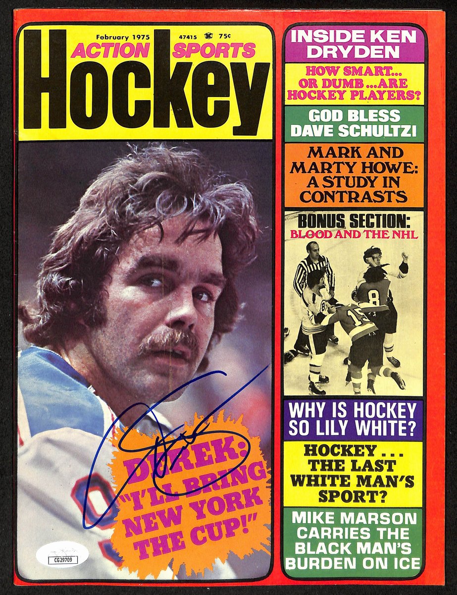 Derek Sanderson Signed 1975 Action Sports Hockey Magazine Rangers JSA 98037