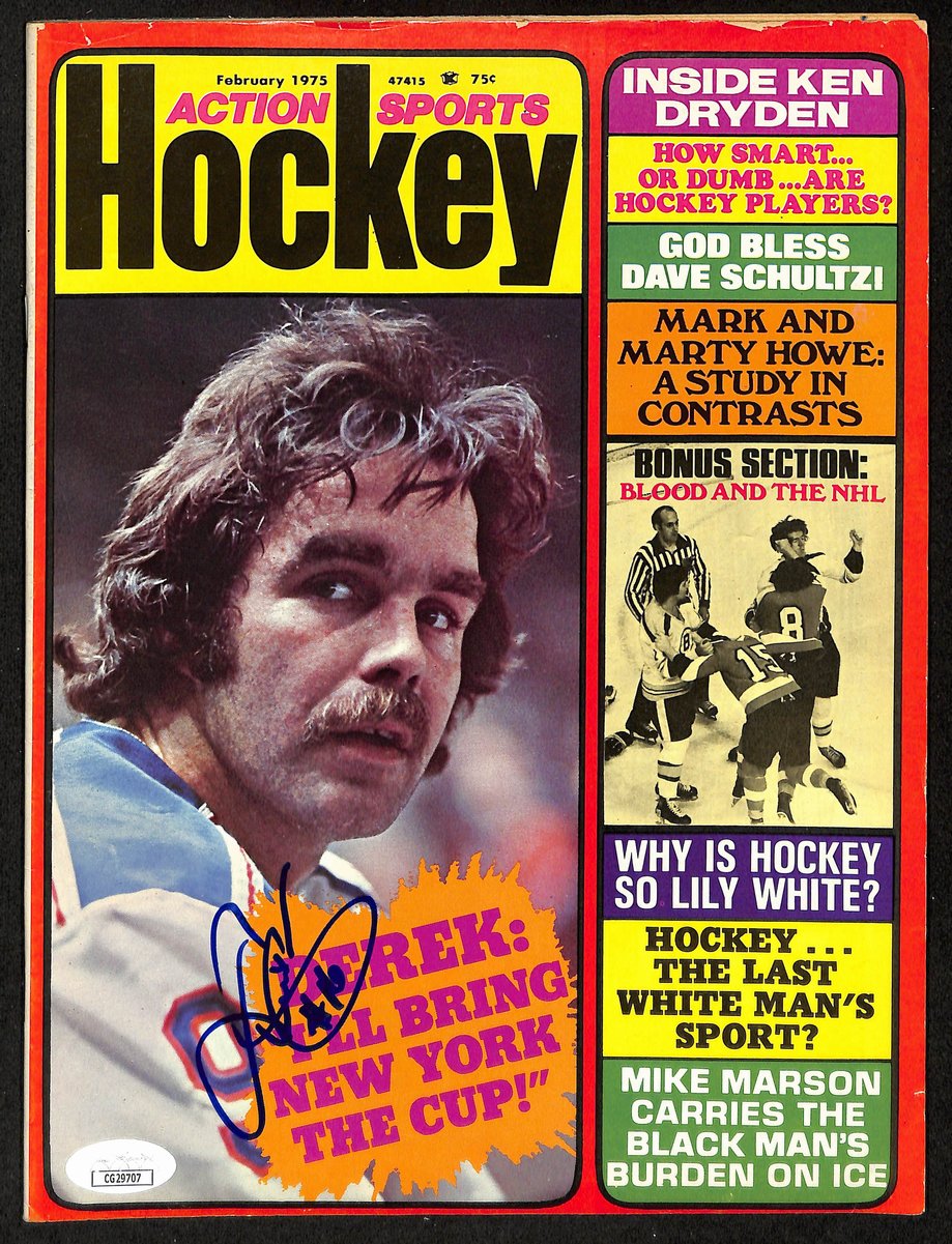 Derek Sanderson Signed 1975 Action Sports Hockey Magazine Rangers JSA 198039