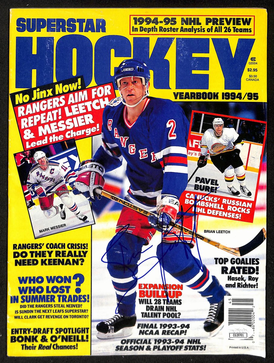 Brian Leetch HOF Signed 1994-95 Superstar Hockey Yearbook Rangers JSA 198045