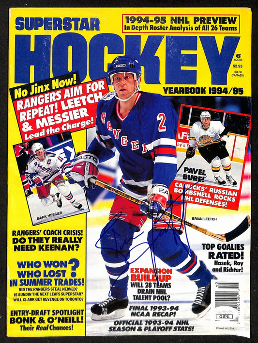 Brian Leetch HOF Signed 1994-95 Superstar Hockey Yearbook Rangers JSA 198045