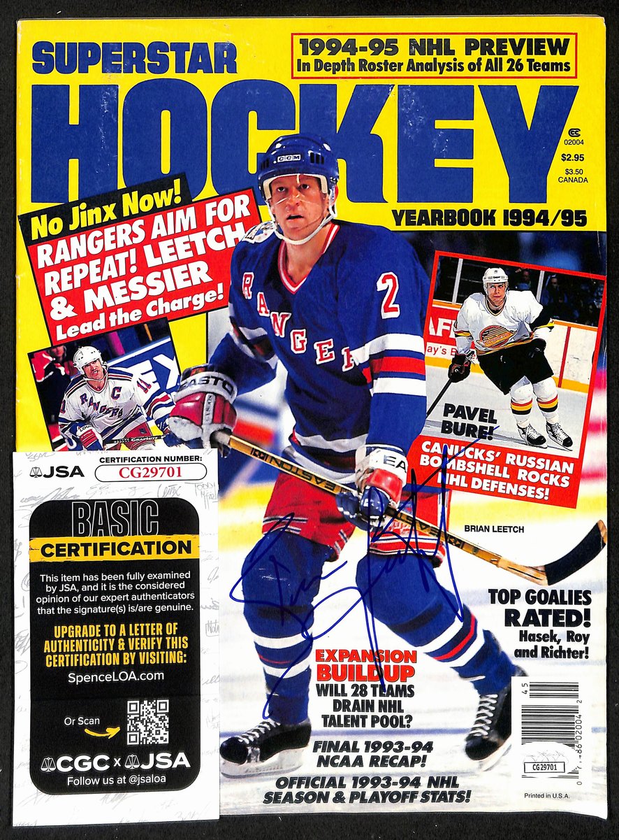 Brian Leetch HOF Signed 1994-95 Superstar Hockey Yearbook Rangers JSA 198045