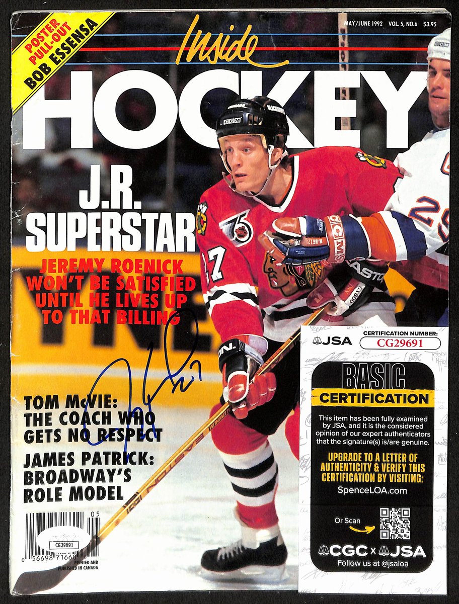 Jeremy Roenick HOF Signed 1992 Inside Hockey Magazine Blackhawks JSA 198055