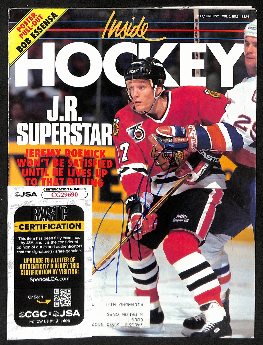 Jeremy Roenick HOF Signed 1992 Inside Hockey Magazine Blackhawks JSA 198056