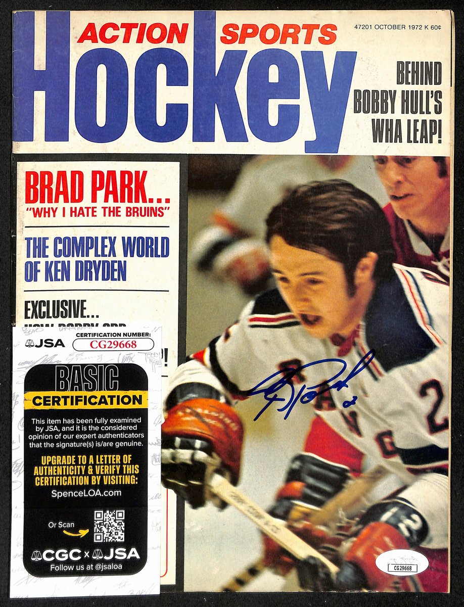 Brad Park HOF Signed 1972 Action Sports Hockey Magazine Rangers JSA BA198078