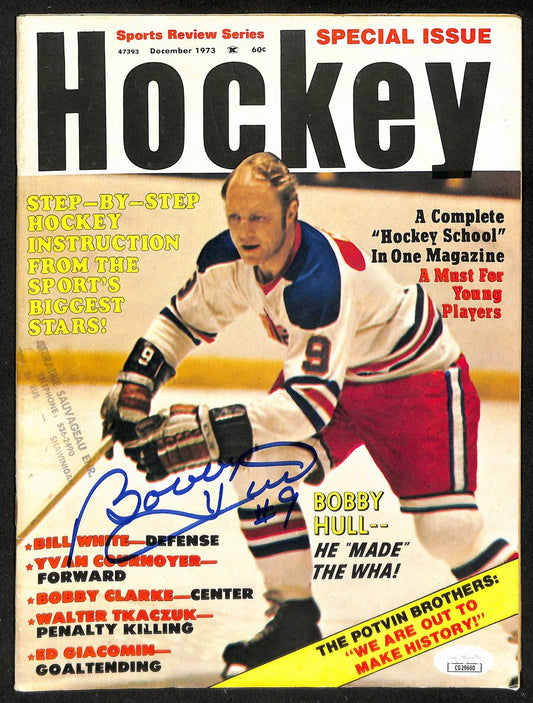 Bobby Hull HOF Signed 1973 Sports Review Hockey Magazine Rangers JSA 198373