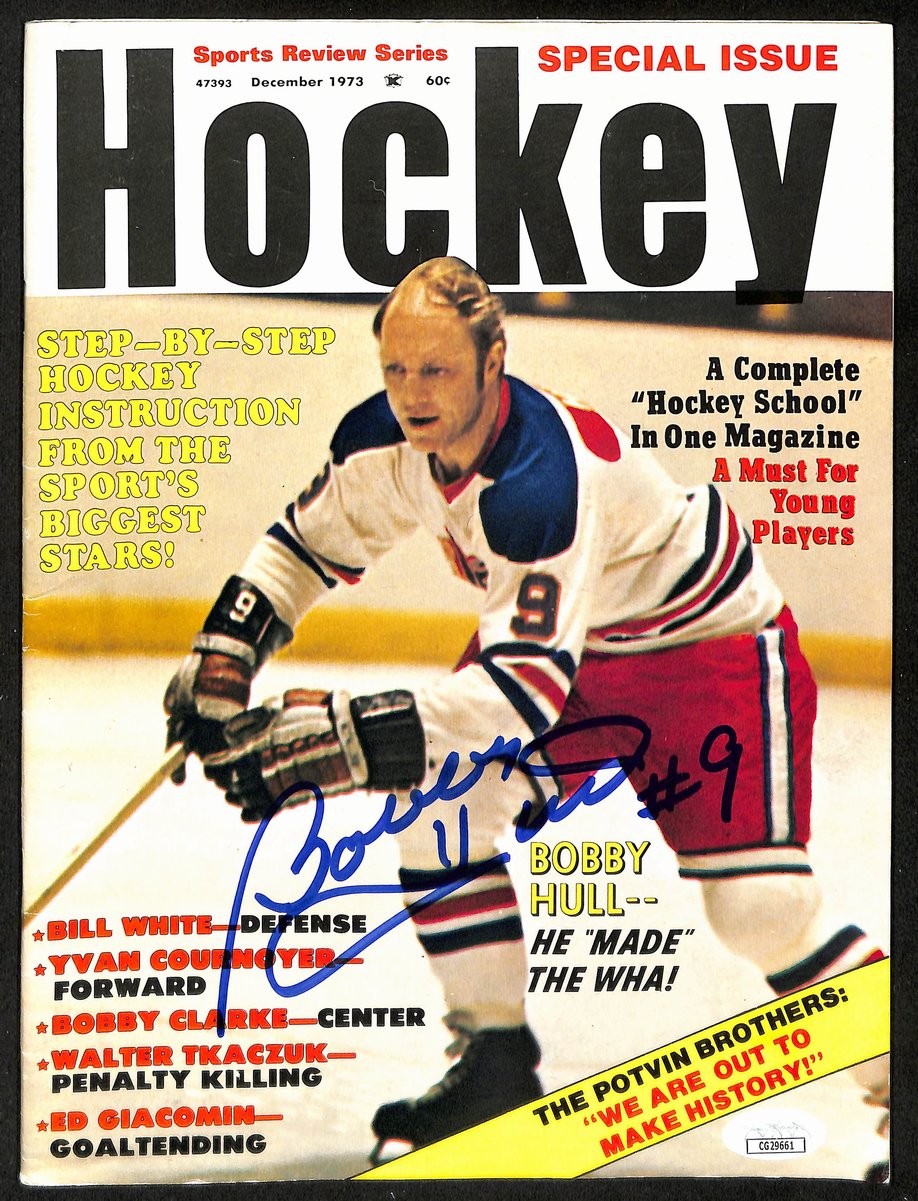 Bobby Hull HOF Signed 1973 Sports Review Hockey Magazine Rangers JSA 198372