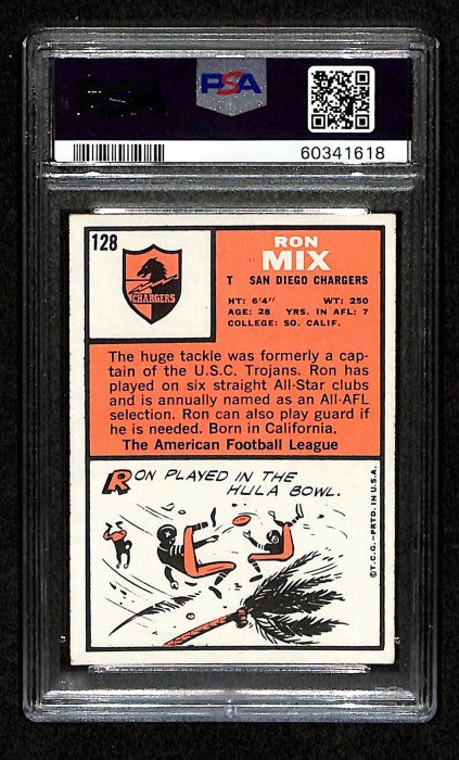 Ron Mix 1966 Topps Card #128 Chargers PSA 5 BA209159