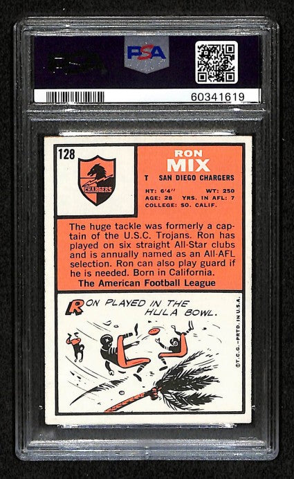 Ron Mix 1966 Topps Card #128 Chargers PSA 5 BA209160