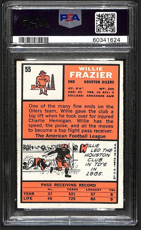Willie Frazier 1966 Topps Card #55 Oilers PSA 6 BA209162