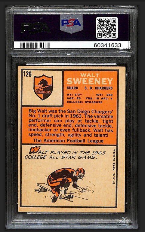 Walt Sweeney 1966 Topps Card #126 Chargers PSA 6 BA209164