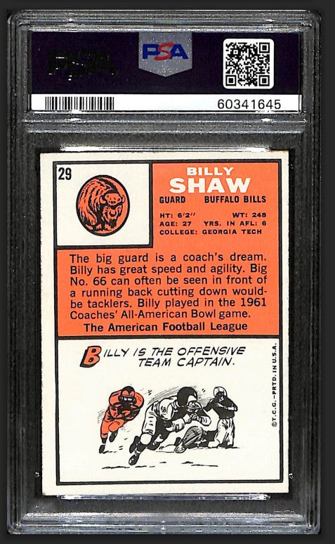 Billy Shaw 1966 Topps Card #29 Bills PSA 6 BA209166