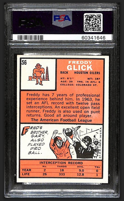 Freddy Glick 1966 Topps Card #56 Oilers PSA 6 BA209167